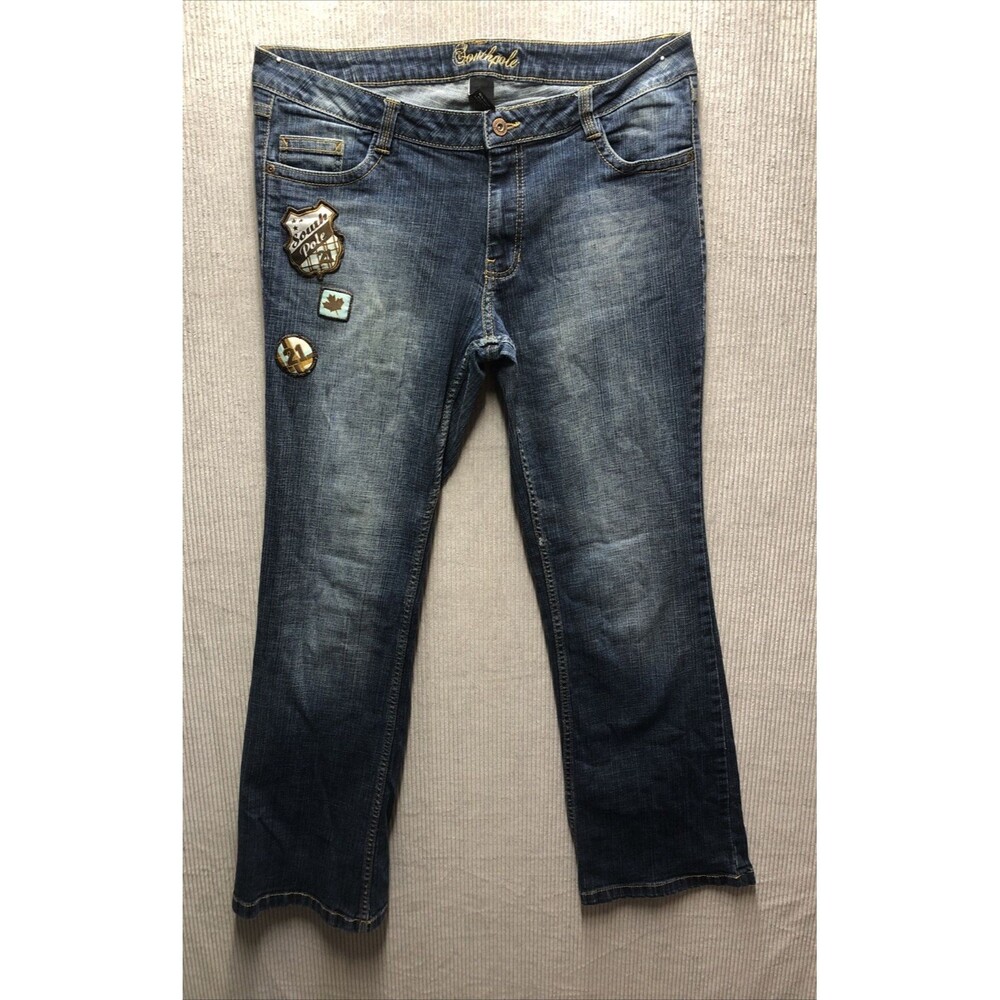 Southpole Denim Jeans Women Size 15 Distressed Y2k Embroidered Patches